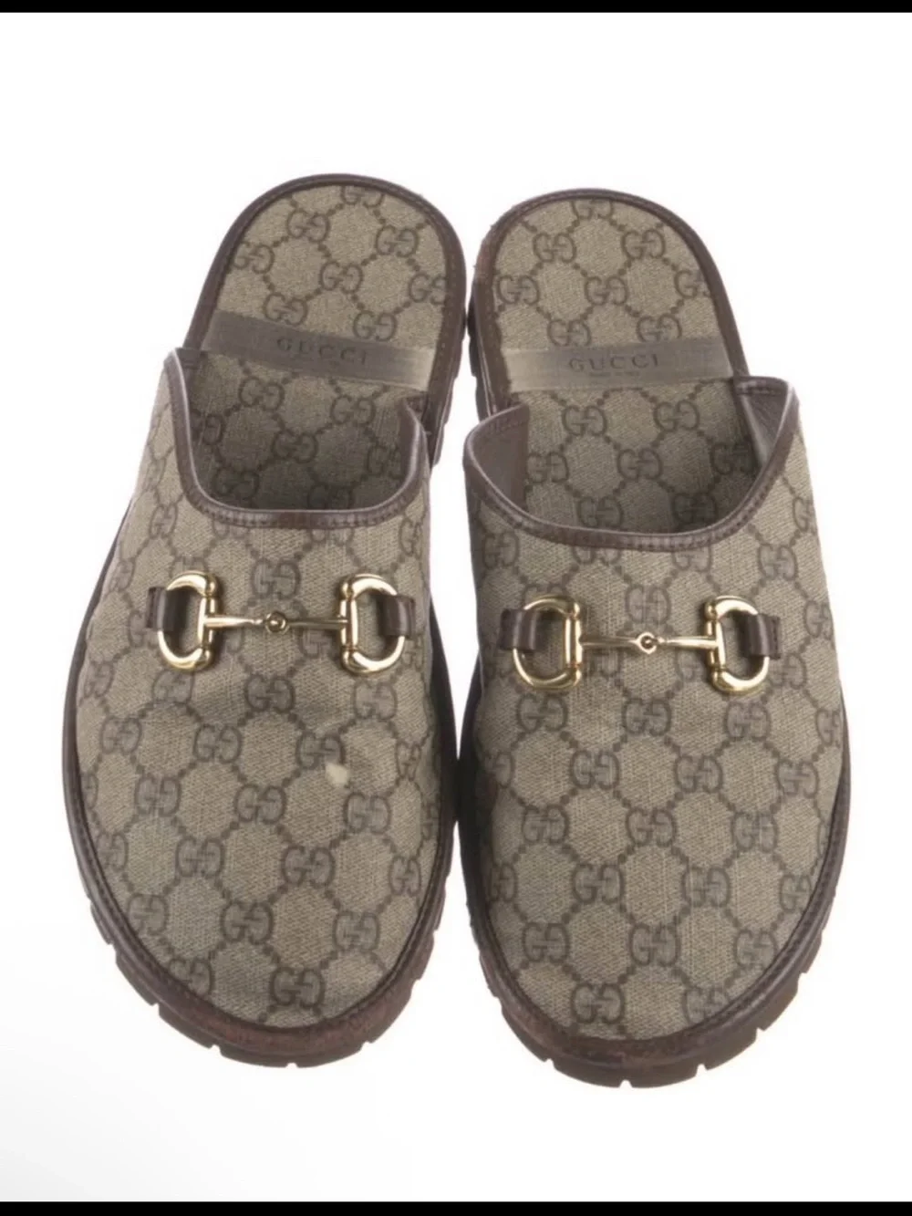 Gucci Brown GG Canvas Horsebit Mule Slides